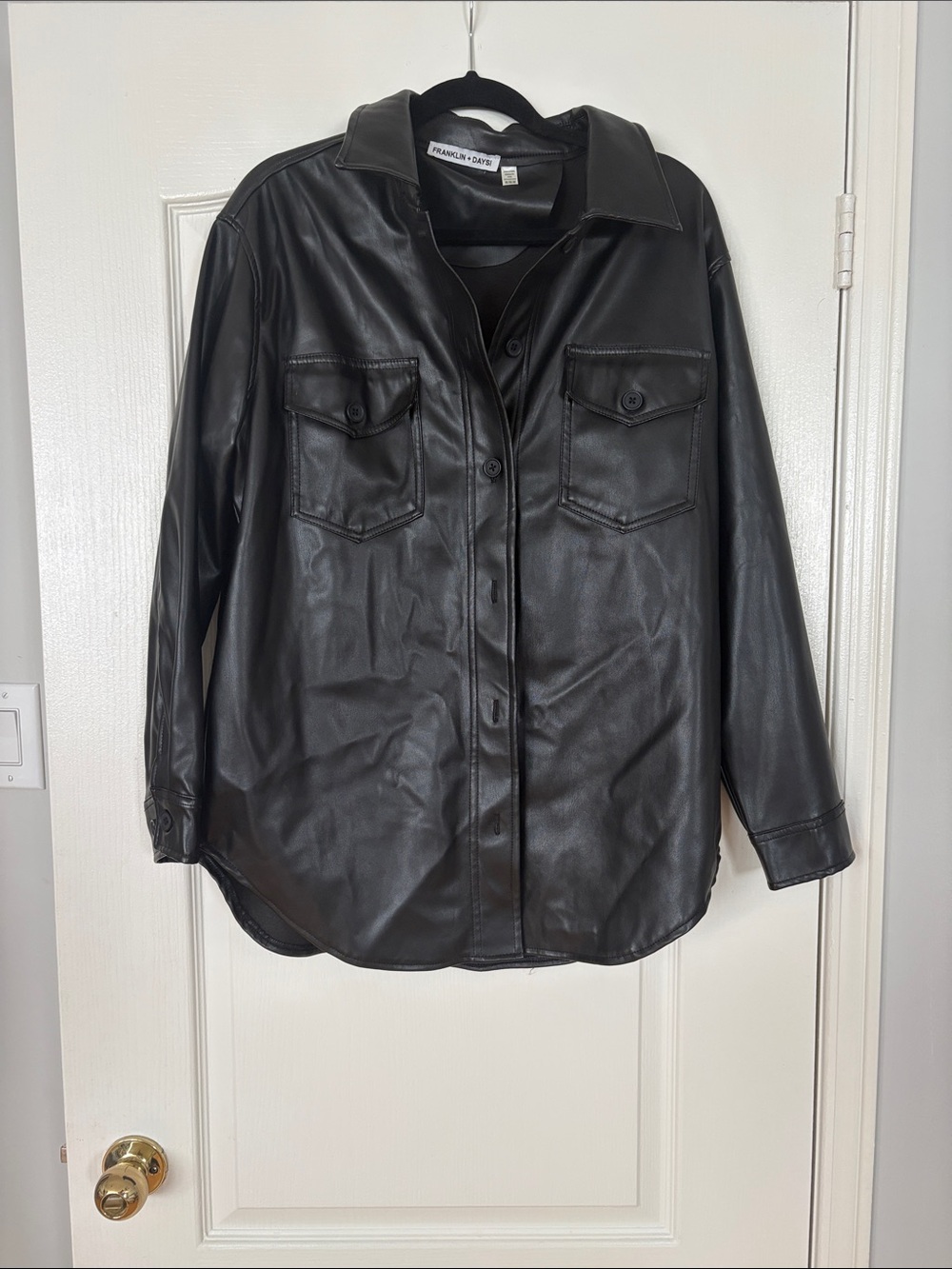 Frank & Eileen Black Faux Leather Shirt Jacket